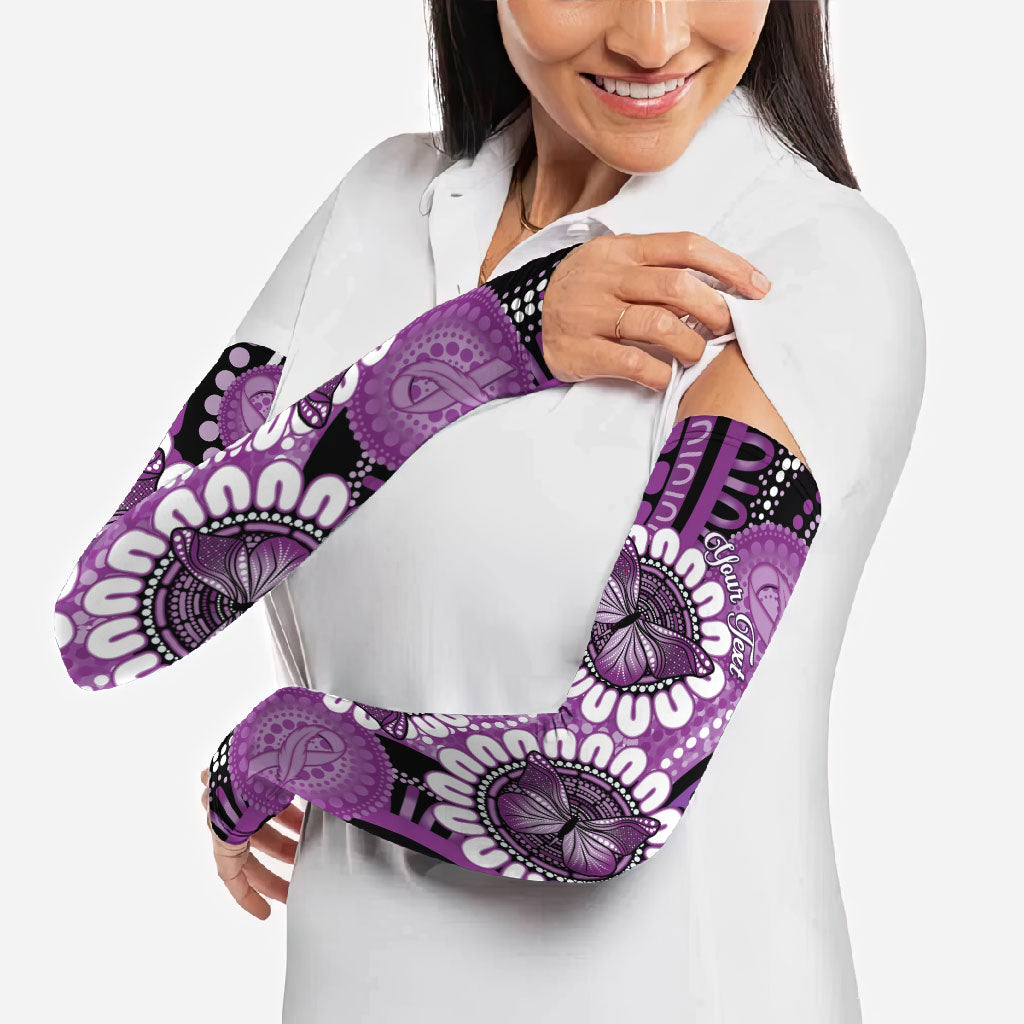 Australia Indigenous Butterflies Personalised Arm Sleeves Lupus Support Purple Ribbon Aboriginal Art