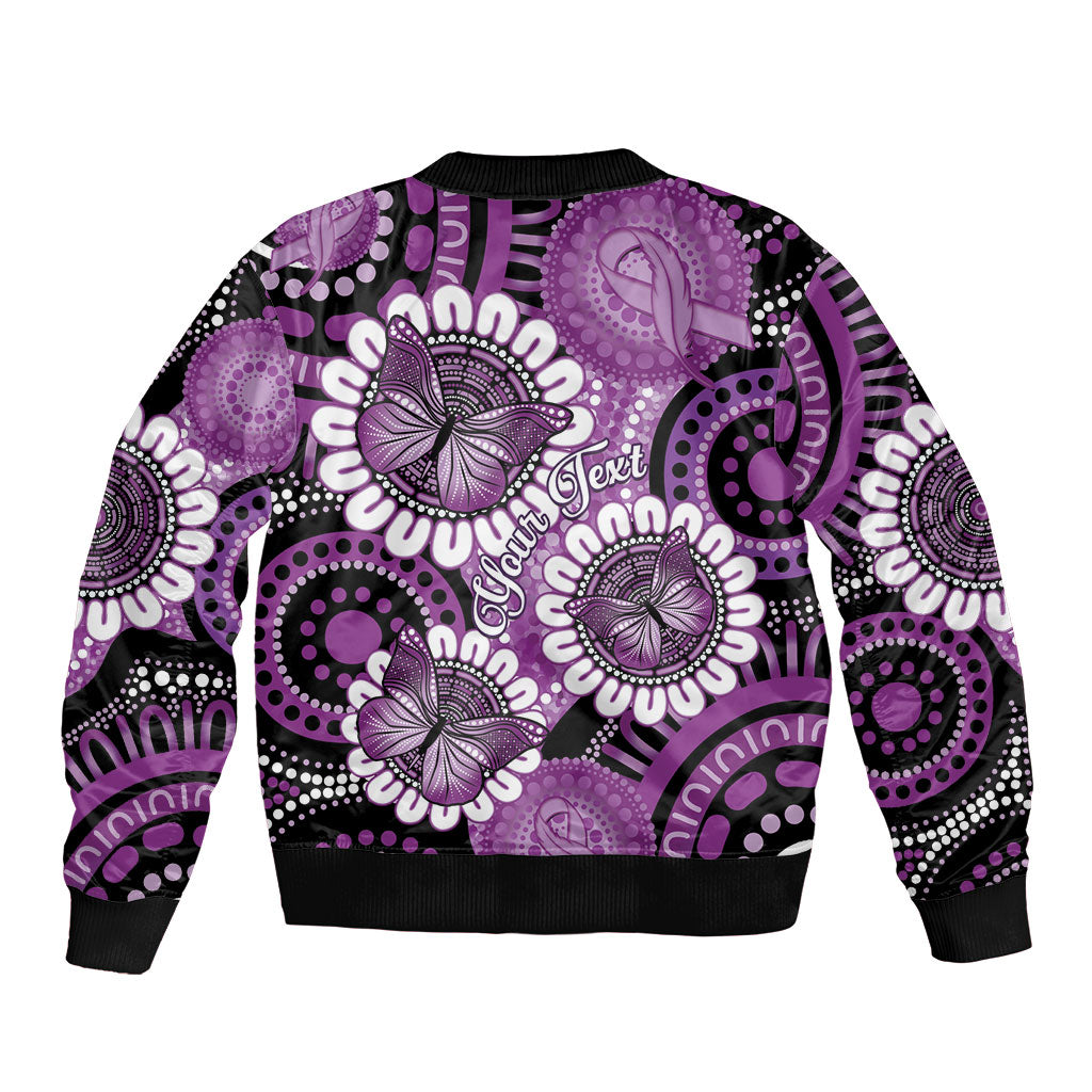 Australia Indigenous Butterflies Personalised Bomber Jacket Lupus Support Purple Ribbon Aboriginal Art