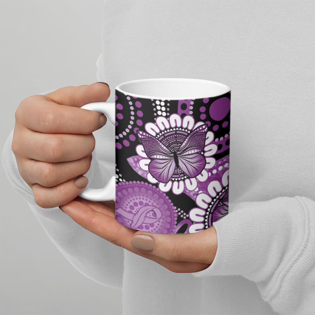 Australia Indigenous Butterflies Personalised Ceramic Mug Lupus Support Purple Ribbon Aboriginal Art