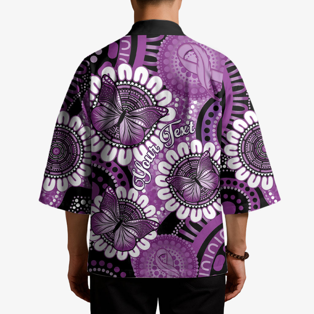 Australia Indigenous Butterflies Personalised Kimono Lupus Support Purple Ribbon Aboriginal Art