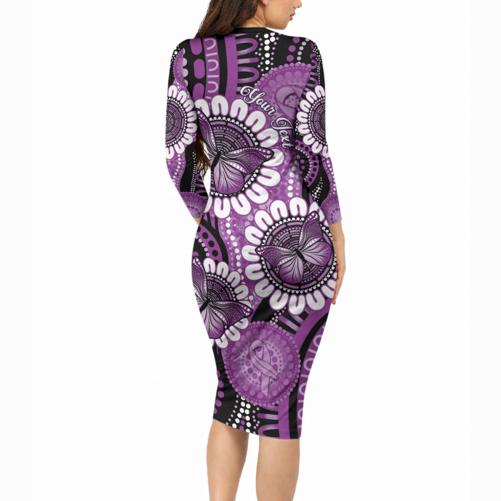Australia Indigenous Butterflies Personalised Long Sleeve Bodycon Dress Lupus Support Purple Ribbon Aboriginal Art
