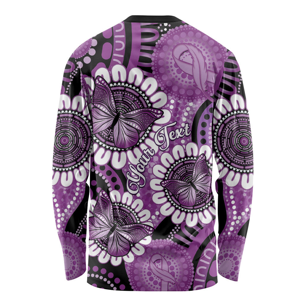 Australia Indigenous Butterflies Personalised Long Sleeve Shirt Lupus Support Purple Ribbon Aboriginal Art