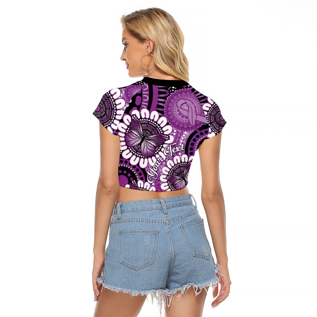 Australia Indigenous Butterflies Personalised Raglan Cropped T Shirt Lupus Support Purple Ribbon Aboriginal Art