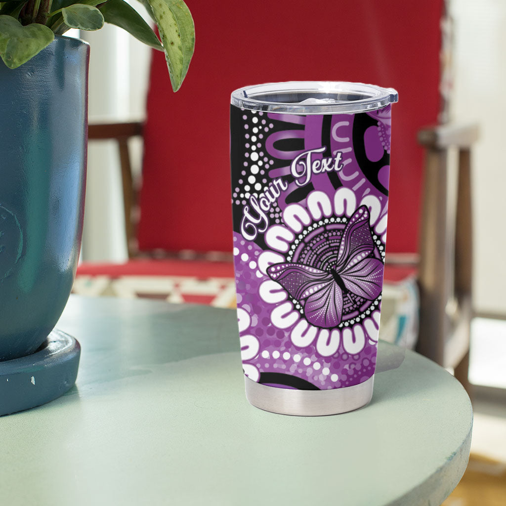 Australia Indigenous Butterflies Personalised Tumbler Cup Lupus Support Purple Ribbon Aboriginal Art