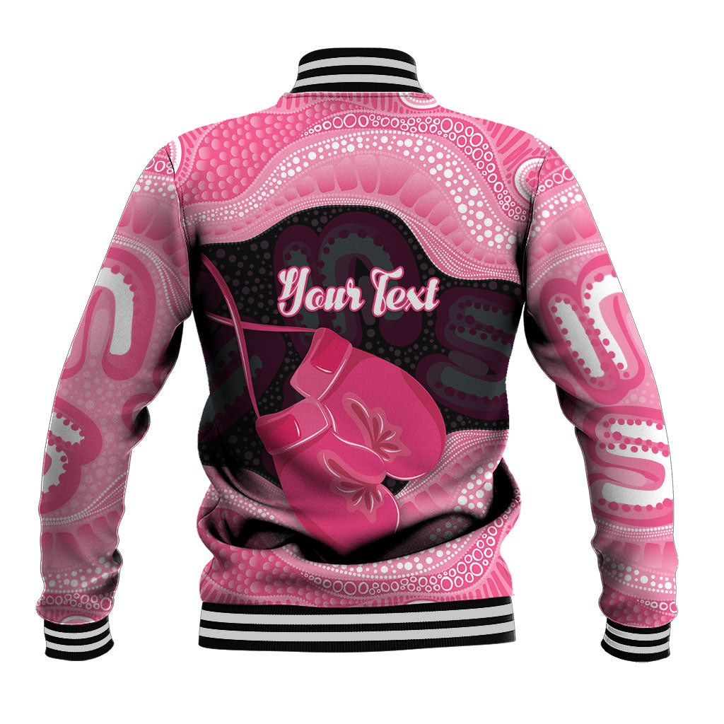 Personalised Australia Breast Cancer Support Baseball Jacket Pink Cockatoo Fight Boxing Gloves Aboriginal Art