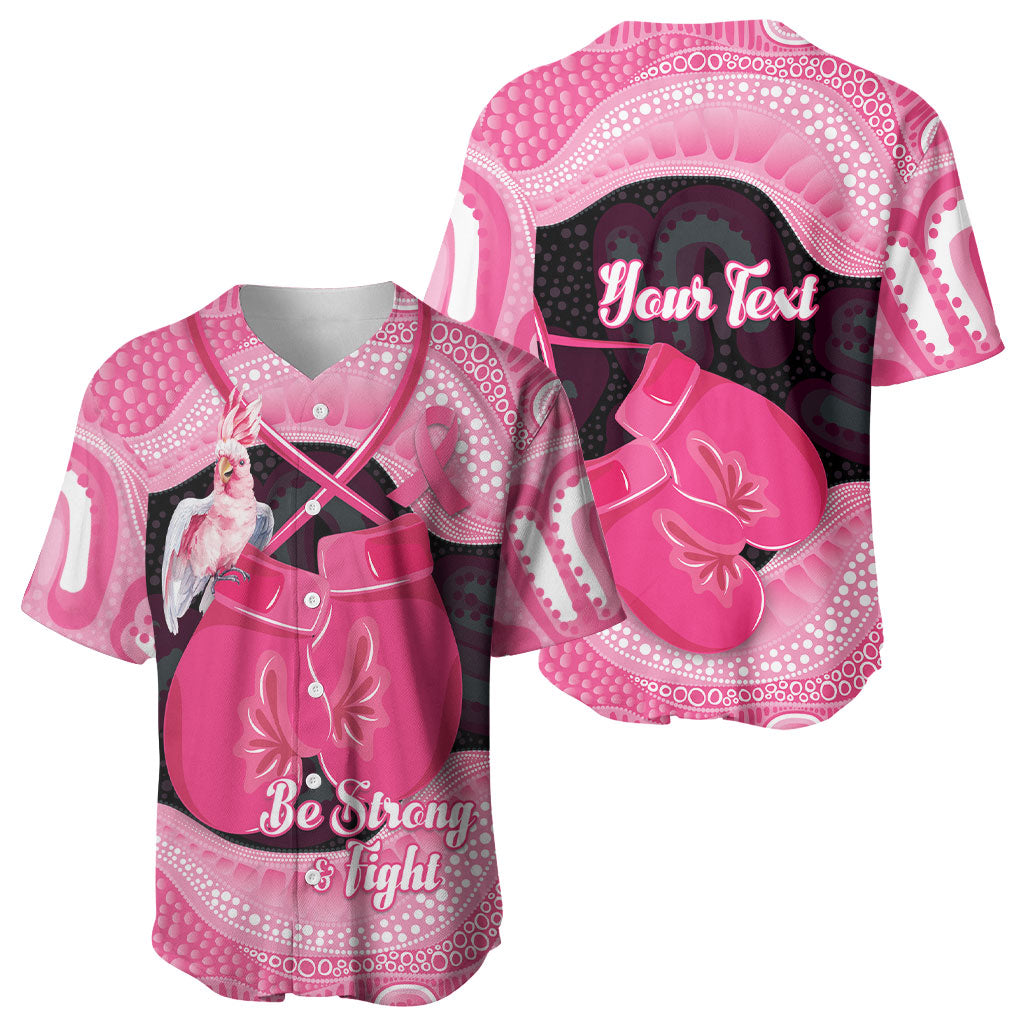 Personalised Australia Breast Cancer Support Baseball Jersey Pink Cockatoo Fight Boxing Gloves Aboriginal Art