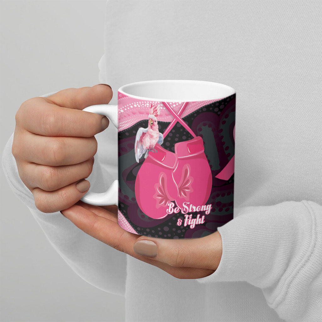 Personalised Australia Breast Cancer Support Ceramic Mug Pink Cockatoo Fight Boxing Gloves Aboriginal Art