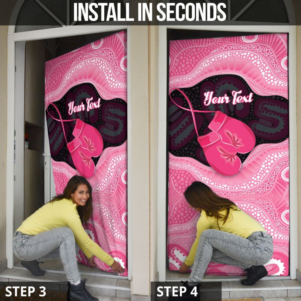 Personalised Australia Breast Cancer Support Door Cover Pink Cockatoo Fight Boxing Gloves Aboriginal Art