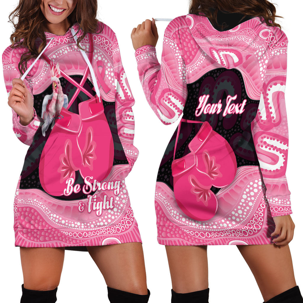 Personalised Australia Breast Cancer Support Hoodie Dress Pink Cockatoo Fight Boxing Gloves Aboriginal Art