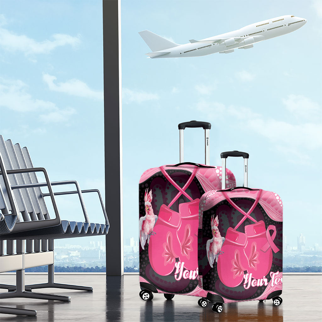Personalised Australia Breast Cancer Support Luggage Cover Pink Cockatoo Fight Boxing Gloves Aboriginal Art