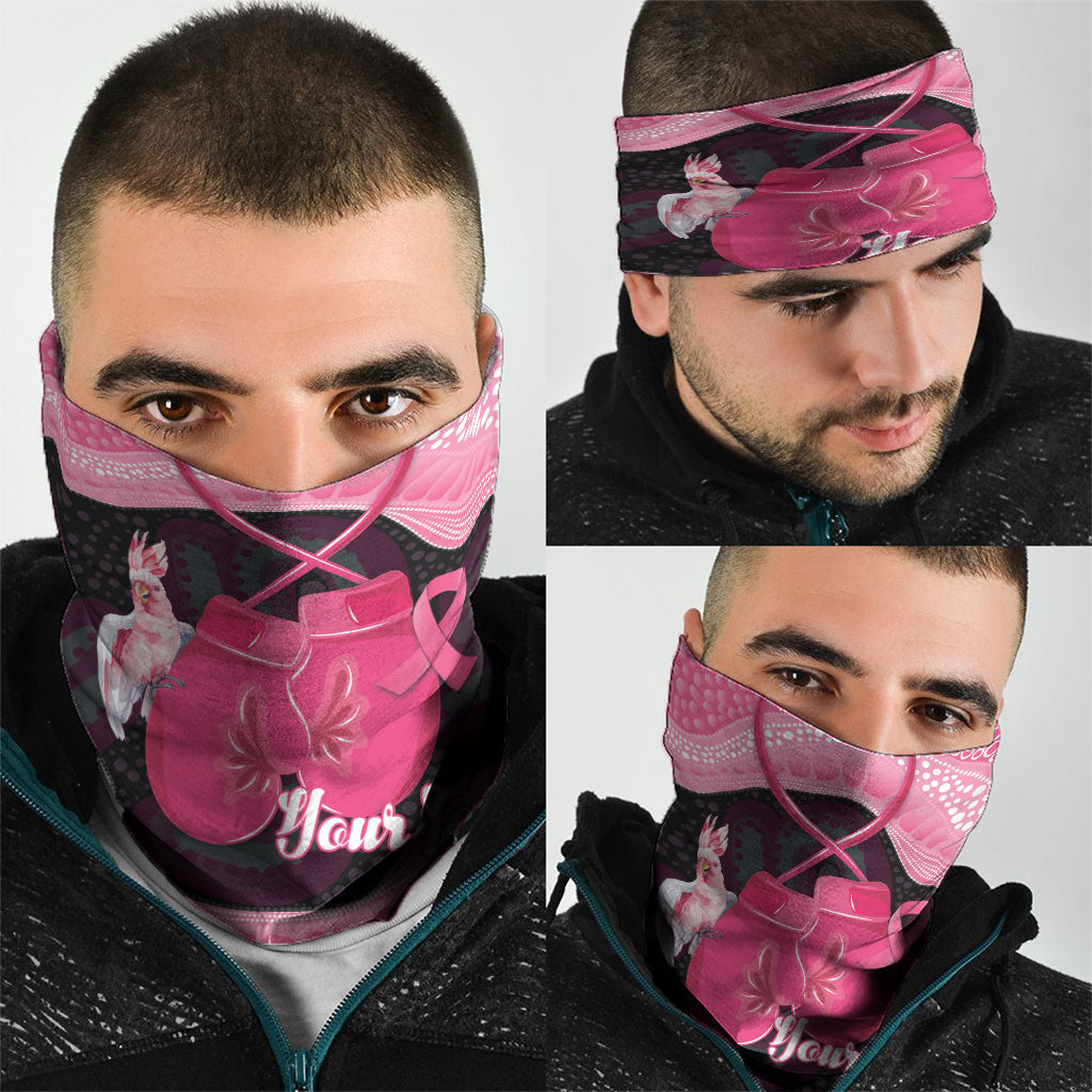 Personalised Australia Breast Cancer Support Neck Gaiter Pink Cockatoo Fight Boxing Gloves Aboriginal Art