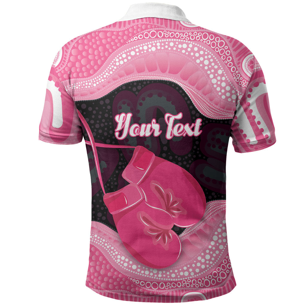 Personalised Australia Breast Cancer Support Polo Shirt Pink Cockatoo Fight Boxing Gloves Aboriginal Art