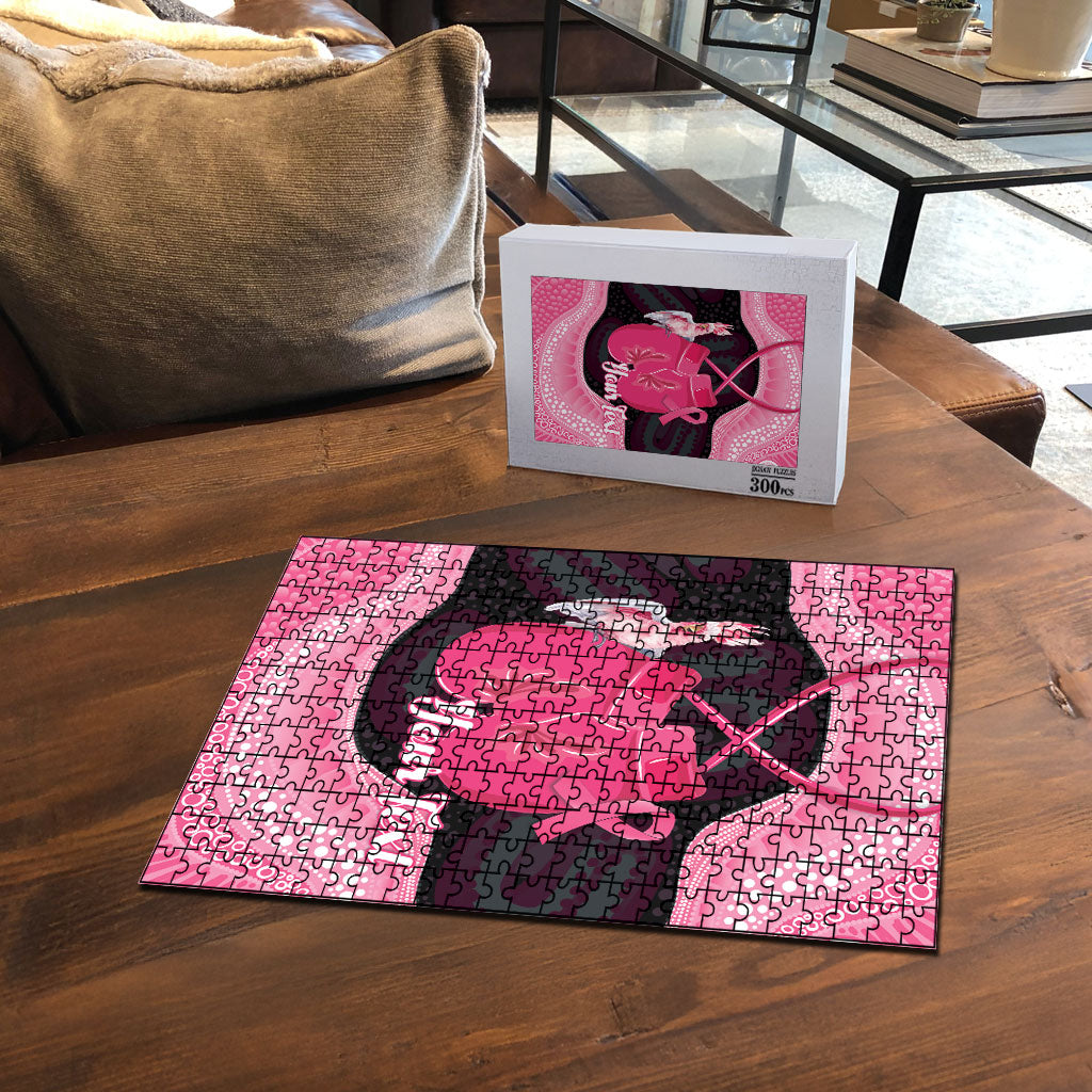 Personalised Australia Breast Cancer Support Puzzle Pink Cockatoo Fight Boxing Gloves Aboriginal Art