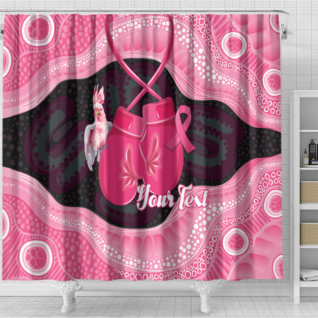 Personalised Australia Breast Cancer Support Shower Curtain Pink Cockatoo Fight Boxing Gloves Aboriginal Art