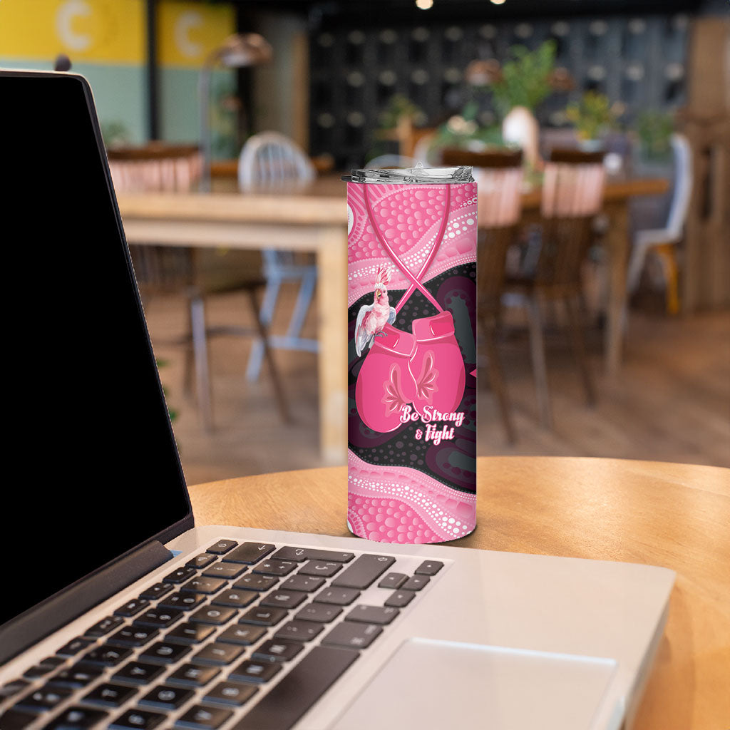 Personalised Australia Breast Cancer Support Skinny Tumbler Pink Cockatoo Fight Boxing Gloves Aboriginal Art