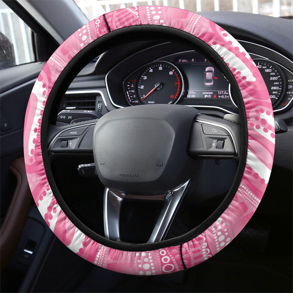 Australia Breast Cancer Support Steering Wheel Cover Pink Cockatoo Fight Boxing Gloves Aboriginal Art