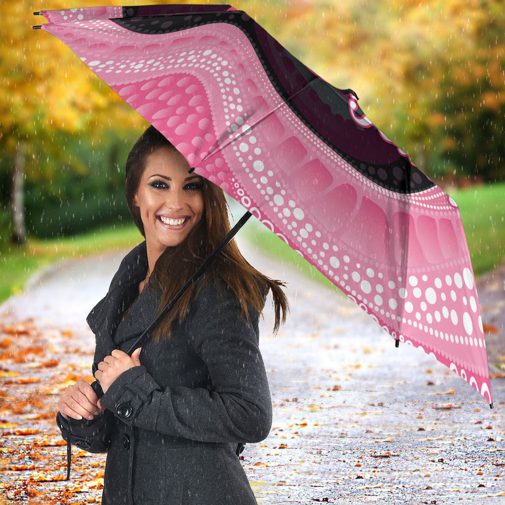 Personalised Australia Breast Cancer Support Umbrella Pink Cockatoo Fight Boxing Gloves Aboriginal Art