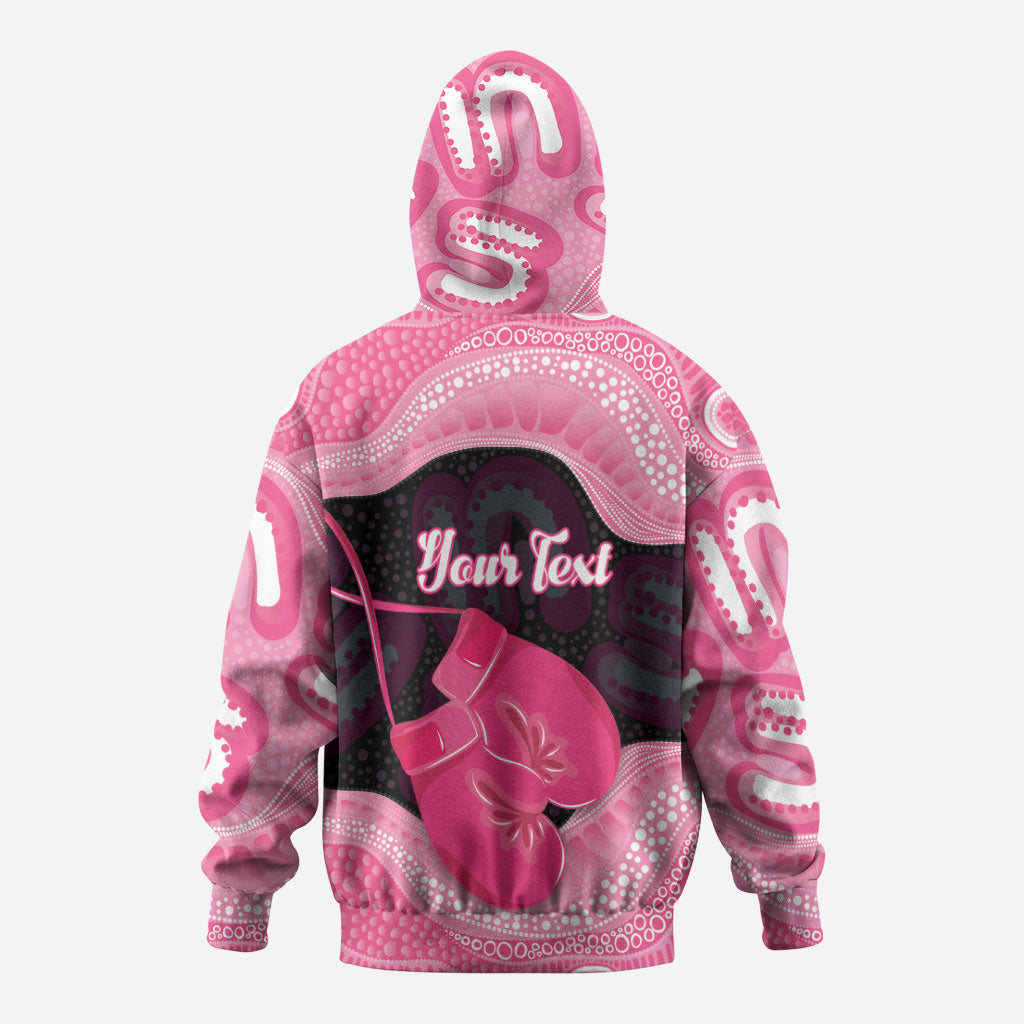 Personalised Australia Breast Cancer Support Zip Hoodie Pink Cockatoo Fight Boxing Gloves Aboriginal Art