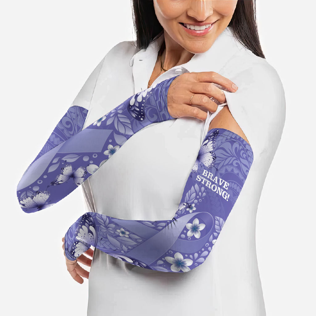 Polynesia Stomach Cancer Support Arm Sleeves Periwinkle Ribbon Brave Strong
