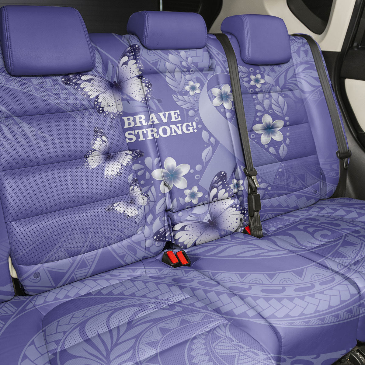 Polynesia Stomach Cancer Support Back Car Seat Cover Periwinkle Ribbon Brave Strong
