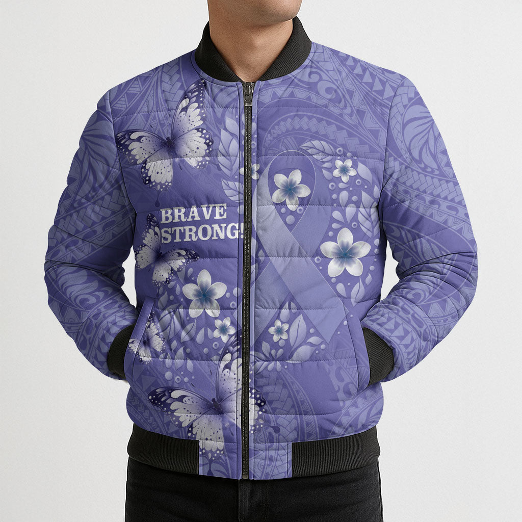 Polynesia Stomach Cancer Support Bomber Puffer Jacket Periwinkle Ribbon Brave Strong