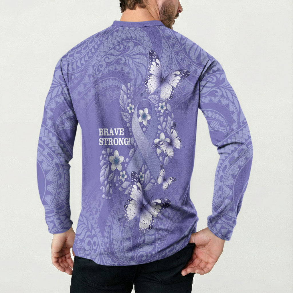 Polynesia Stomach Cancer Support Button Sweatshirt Periwinkle Ribbon Brave Strong