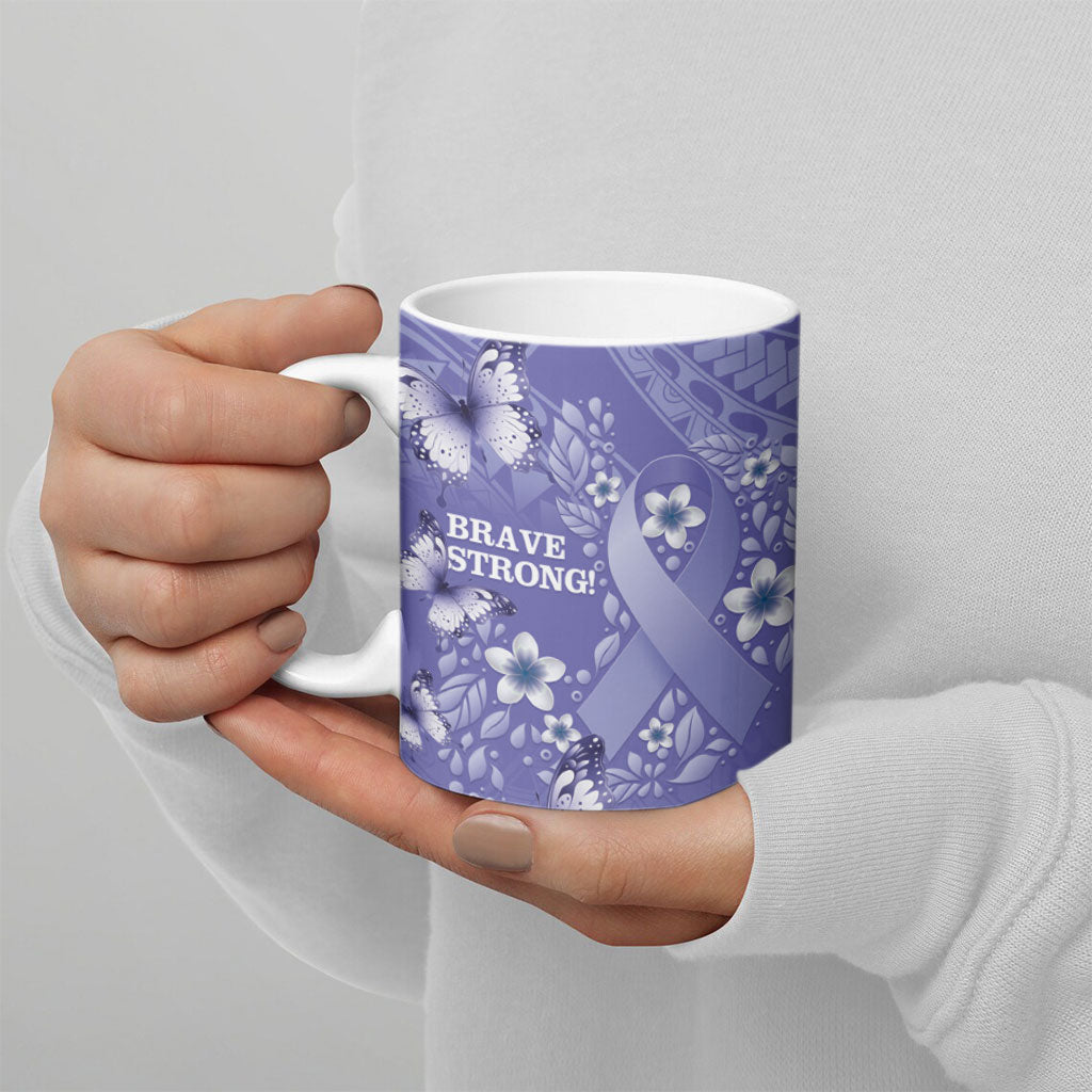 Polynesia Stomach Cancer Support Ceramic Mug Periwinkle Ribbon Brave Strong