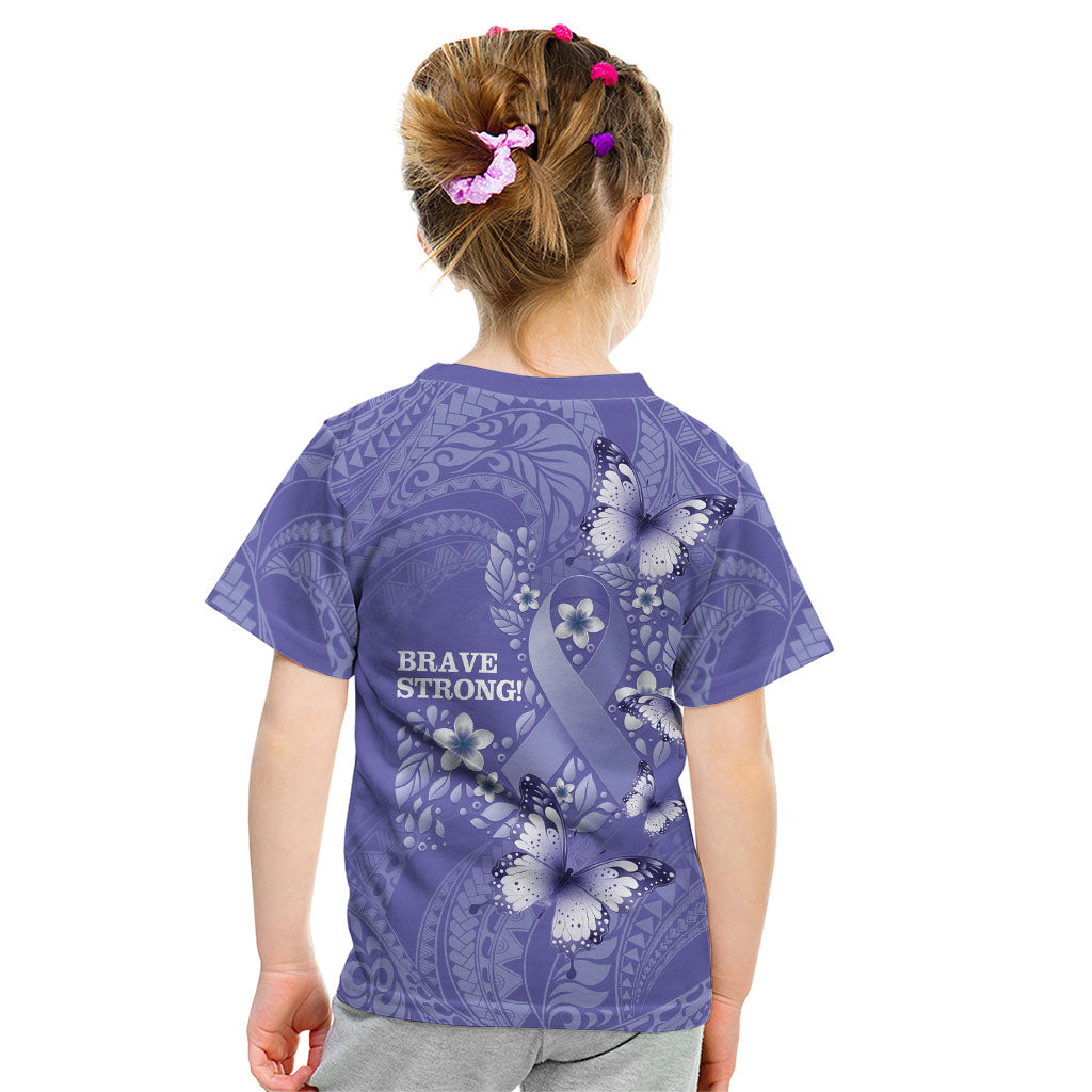 Polynesia Stomach Cancer Support Kid T Shirt Periwinkle Ribbon Brave Strong