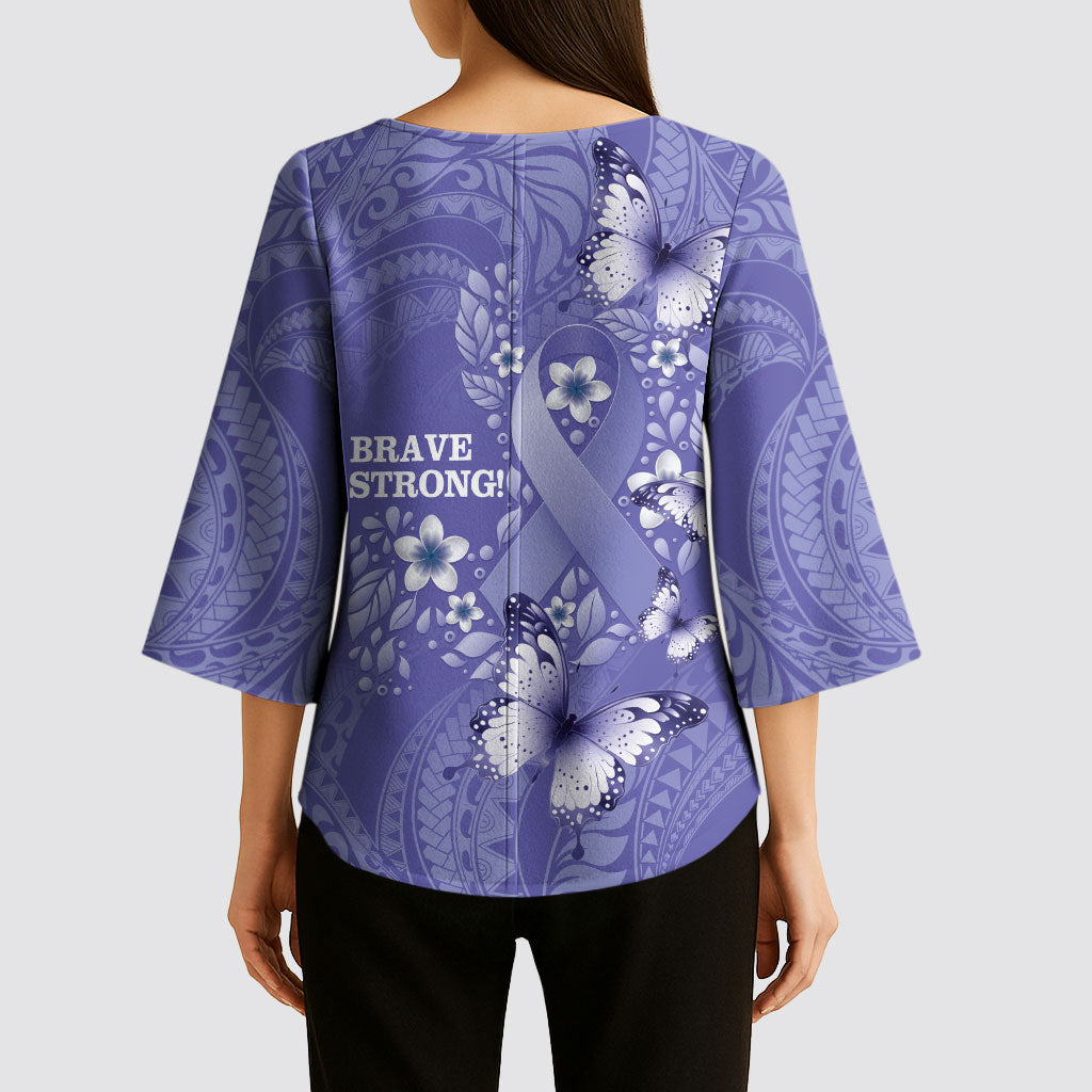 Polynesia Stomach Cancer Support Kimono Sleeve Blouse Periwinkle Ribbon Brave Strong