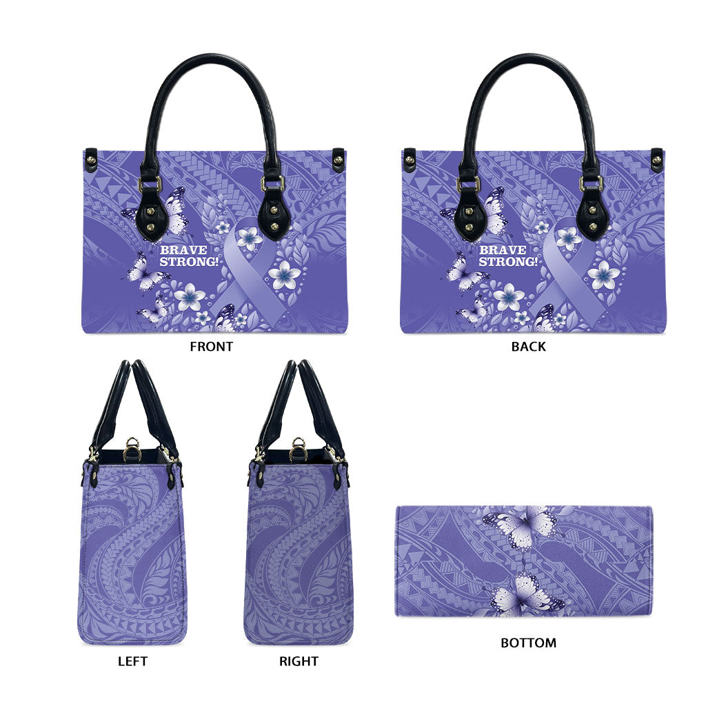 Polynesia Stomach Cancer Support Leather Bag Periwinkle Ribbon Brave Strong