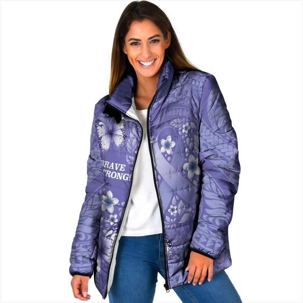 Polynesia Stomach Cancer Support Padded Jacket Periwinkle Ribbon Brave Strong