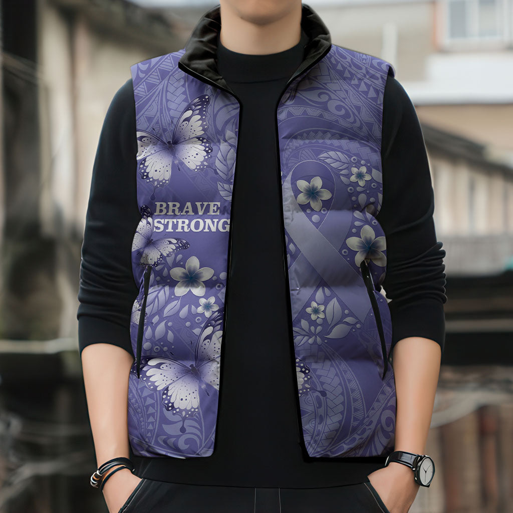 Polynesia Stomach Cancer Support Sleeveless Puffer Jacket Periwinkle Ribbon Brave Strong