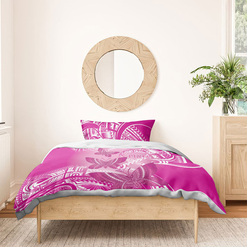 Polynesia Breast Cancer Support Bedding Set Think Pink Ribbon Polynesian Butterflies