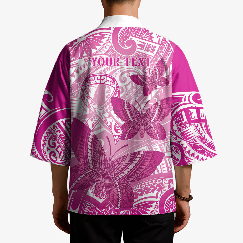 Personalised Polynesia Breast Cancer Support Kimono Think Pink Ribbon Polynesian Butterflies