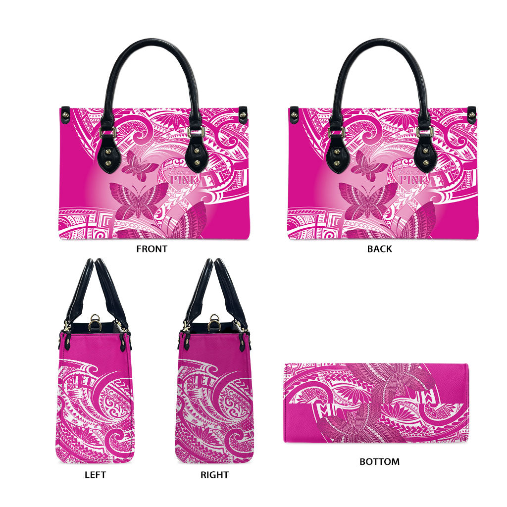 Polynesia Breast Cancer Support Leather Bag Think Pink Ribbon Polynesian Butterflies