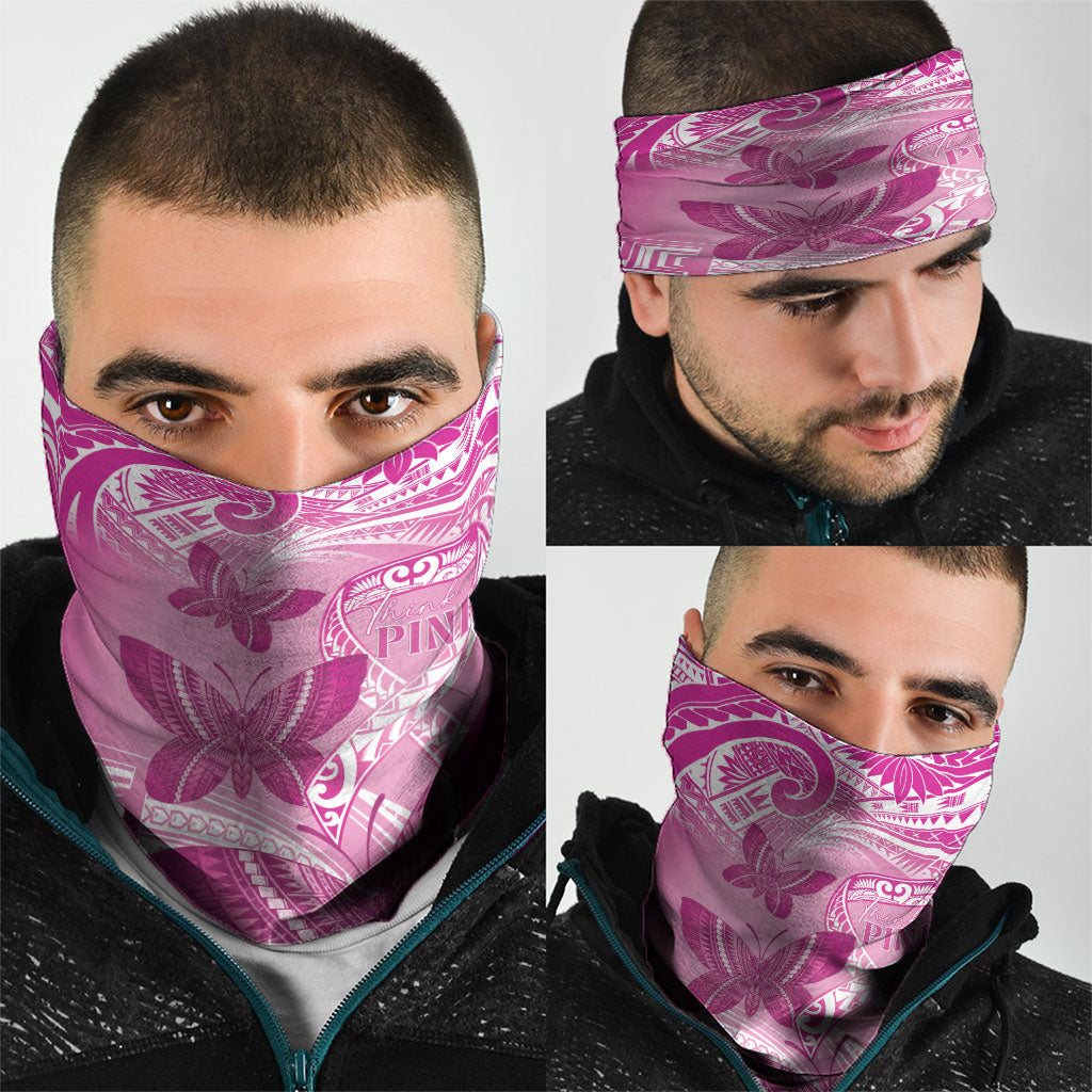 Polynesia Breast Cancer Support Neck Gaiter Think Pink Ribbon Polynesian Butterflies