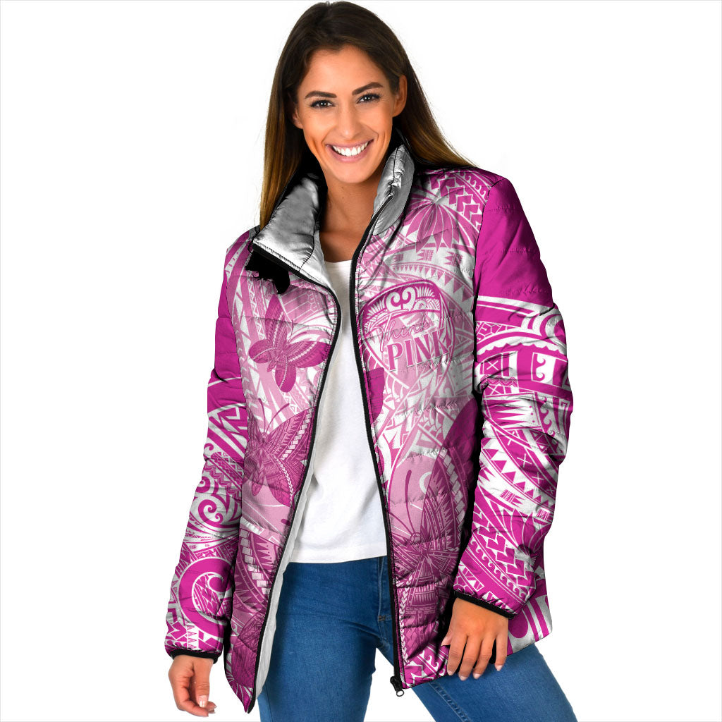 Personalised Polynesia Breast Cancer Support Padded Jacket Think Pink Ribbon Polynesian Butterflies