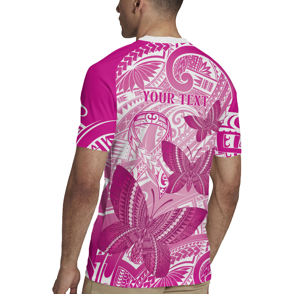 Personalised Polynesia Breast Cancer Support Rugby Jersey Think Pink Ribbon Polynesian Butterflies