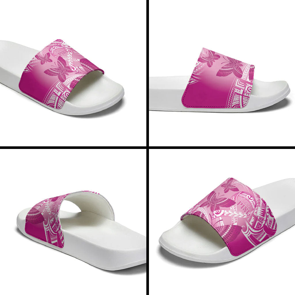 Polynesia Breast Cancer Support Slide Sandals Think Pink Ribbon Polynesian Butterflies