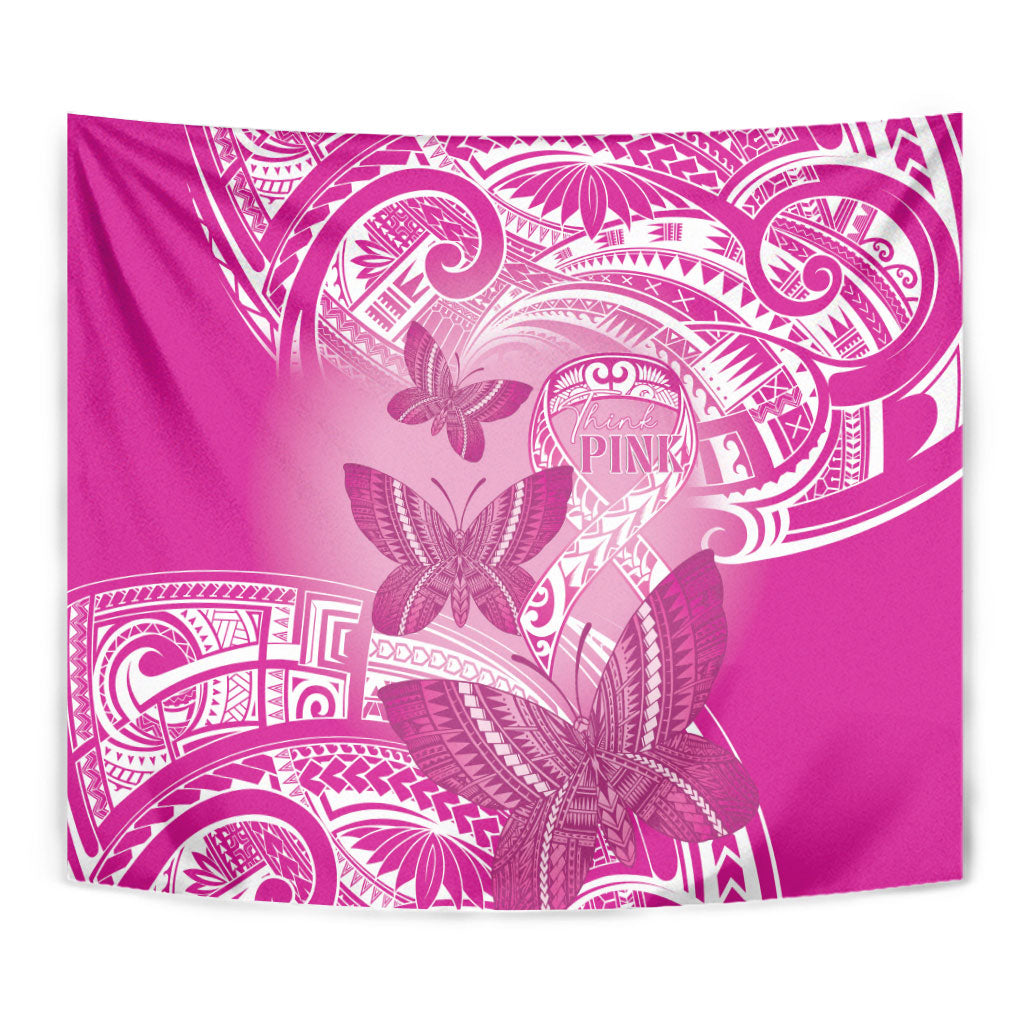Polynesia Breast Cancer Support Tapestry Think Pink Ribbon Polynesian Butterflies