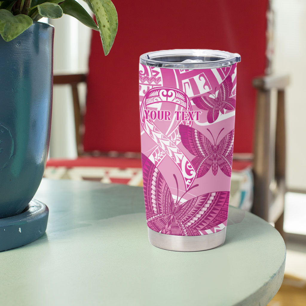 Personalised Polynesia Breast Cancer Support Tumbler Cup Think Pink Ribbon Polynesian Butterflies