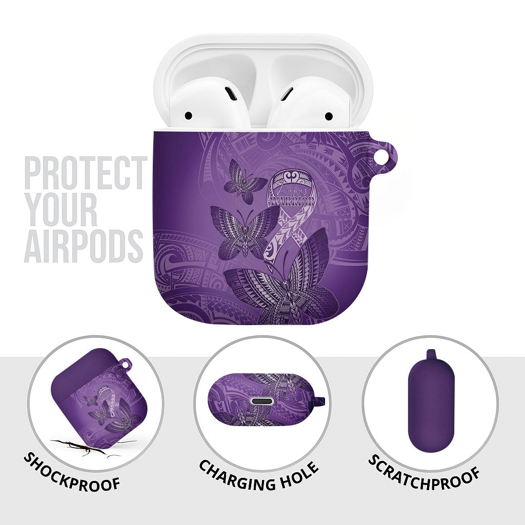 Polynesia Lupus Support Month AirPods Case Warrior Purple Ribbon Polynesian Butterflies