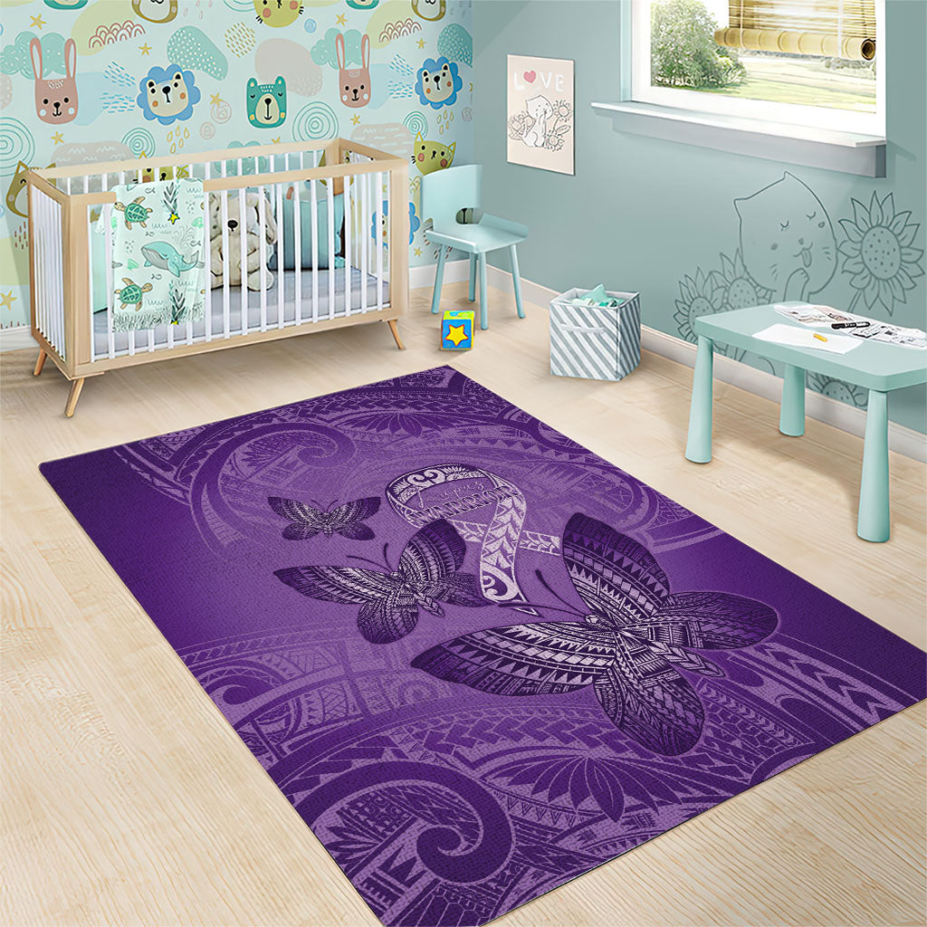 Polynesia Lupus Support Month Area Rug Warrior Purple Ribbon Polynesian Butterflies