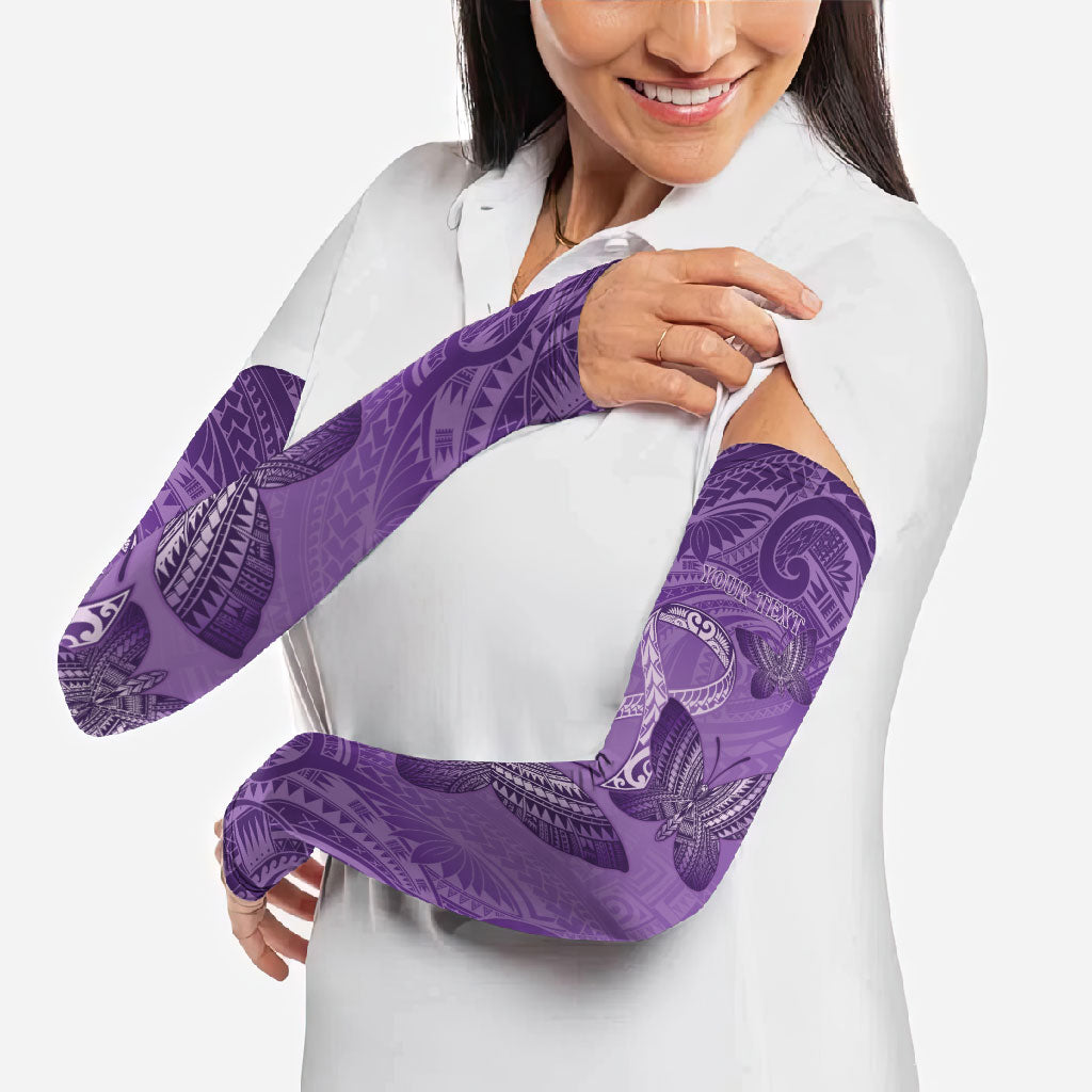 Personalised Polynesia Lupus Support Month Arm Sleeves Warrior Purple Ribbon Polynesian Butterflies