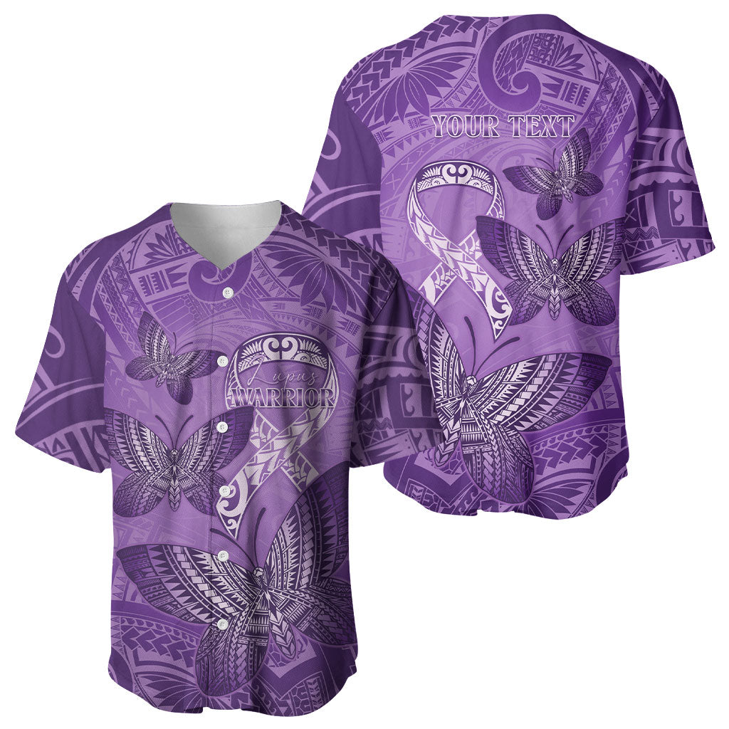 Personalised Polynesia Lupus Support Month Baseball Jersey Warrior Purple Ribbon Polynesian Butterflies