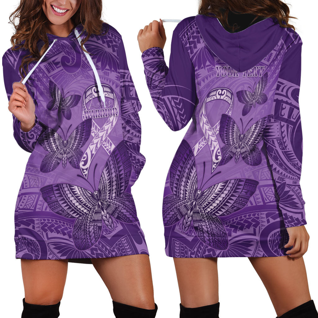 Personalised Polynesia Lupus Support Month Hoodie Dress Warrior Purple Ribbon Polynesian Butterflies