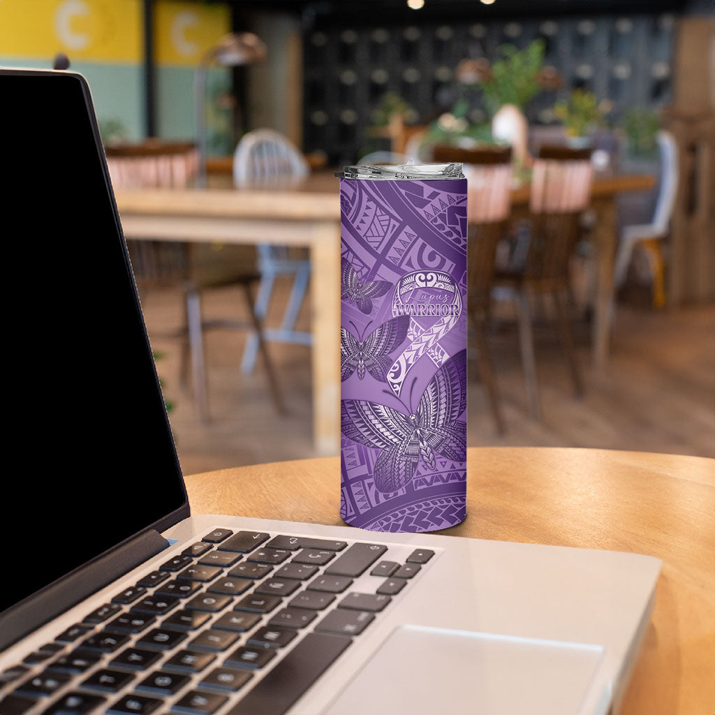 Personalised Polynesia Lupus Support Month Skinny Tumbler Warrior Purple Ribbon Polynesian Butterflies