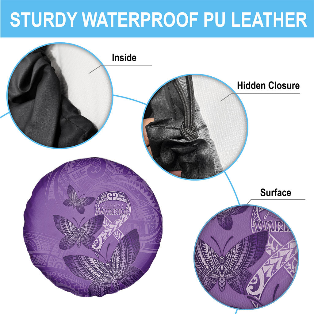 Polynesia Lupus Support Month Spare Tire Cover Warrior Purple Ribbon Polynesian Butterflies