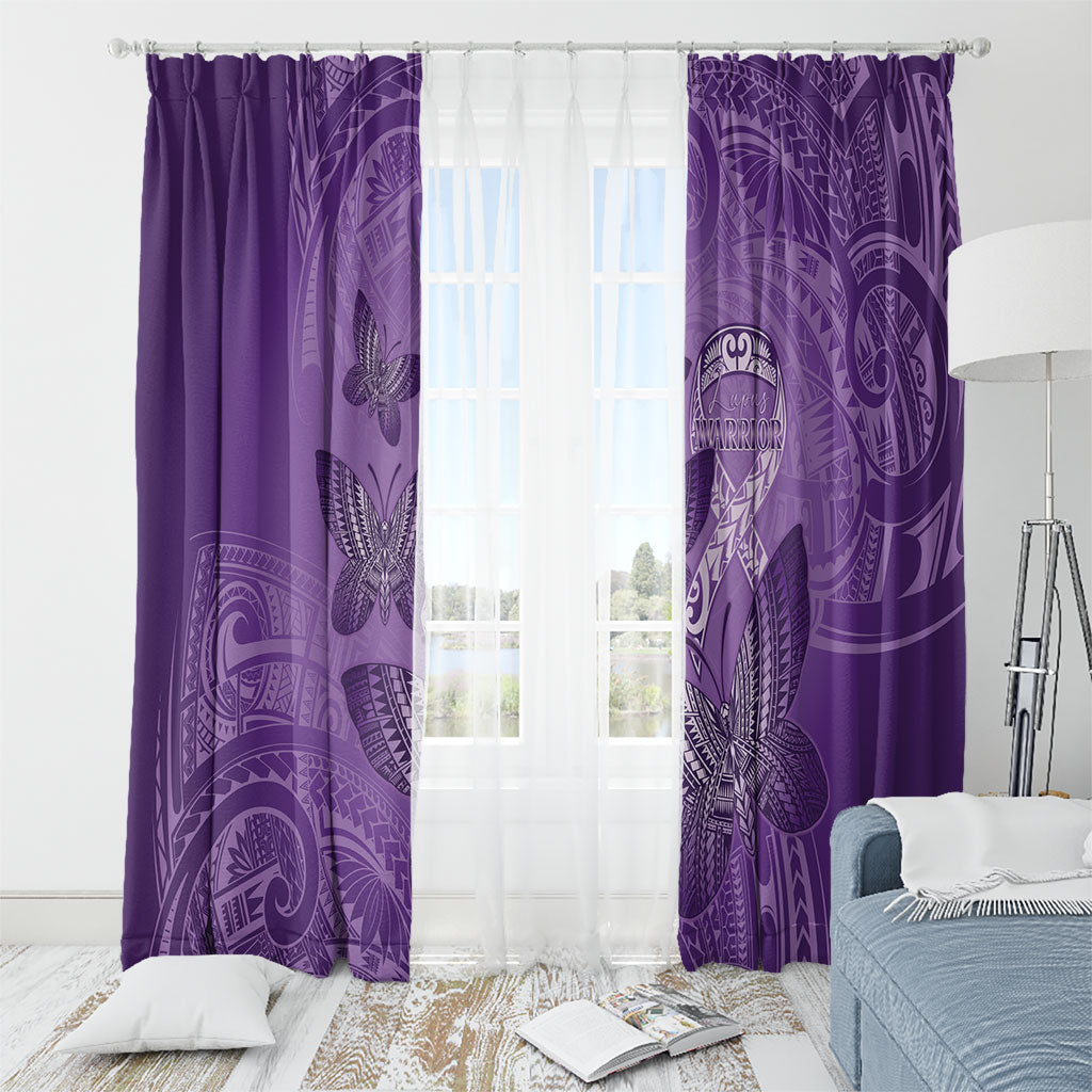 Polynesia Lupus Support Month Window Curtain Warrior Purple Ribbon Polynesian Butterflies