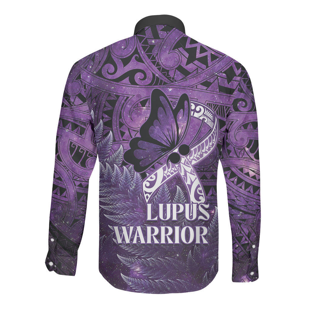 Lupus Support Month New Zealand Long Sleeve Button Shirt Be Strong Warrior Maori Silver Fern